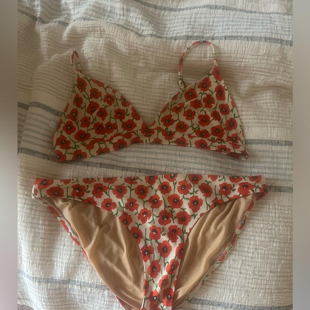 J. Crew Red and Cream Bikini Set Swimwear - Medium